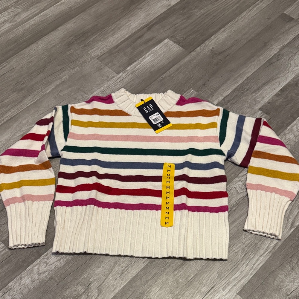 GAP Cream Multicolor Striped Crewneck Sweater